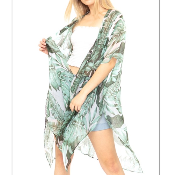 NEW Boho Tropical Leaves Kimono Coverup - Picture 6 of 9